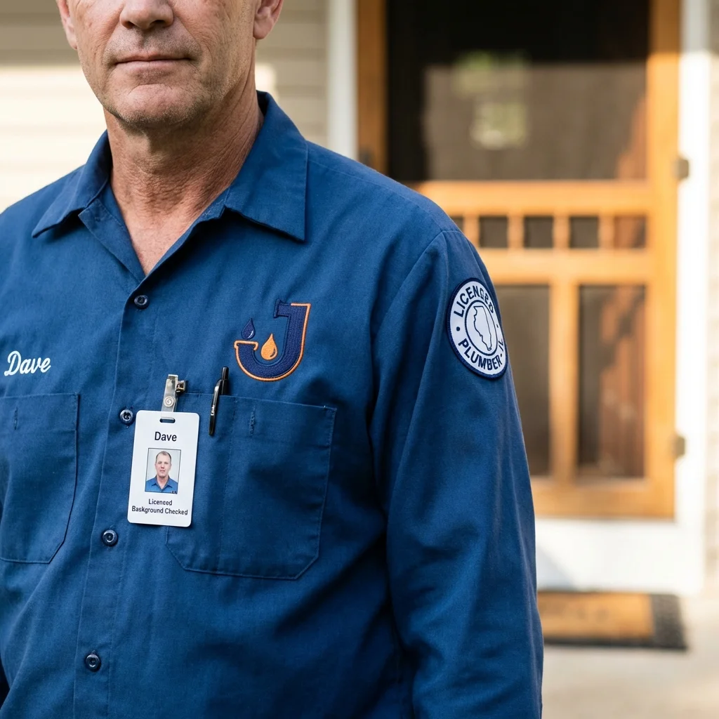 Licensed plumber showing ID badge in Pleasant Prairie, WI