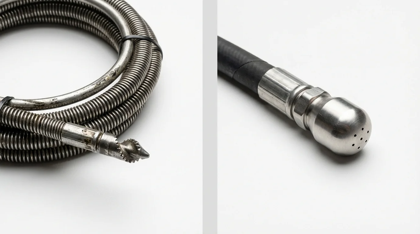 Drain snake cable and hydro jetting nozzle used for drain cleaning in Pleasant Prairie, WI