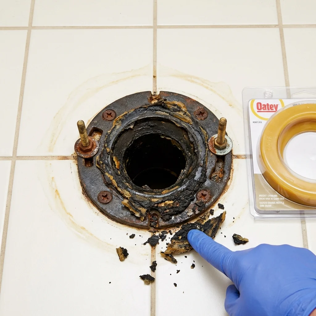 Failed wax ring showing water seepage at the base of a toilet in a Pleasant Prairie, WI home